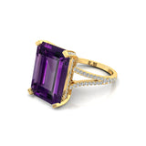Emerald Cut Amethyst Split Shank Engagement Ring with Diamonds - GeumJewels