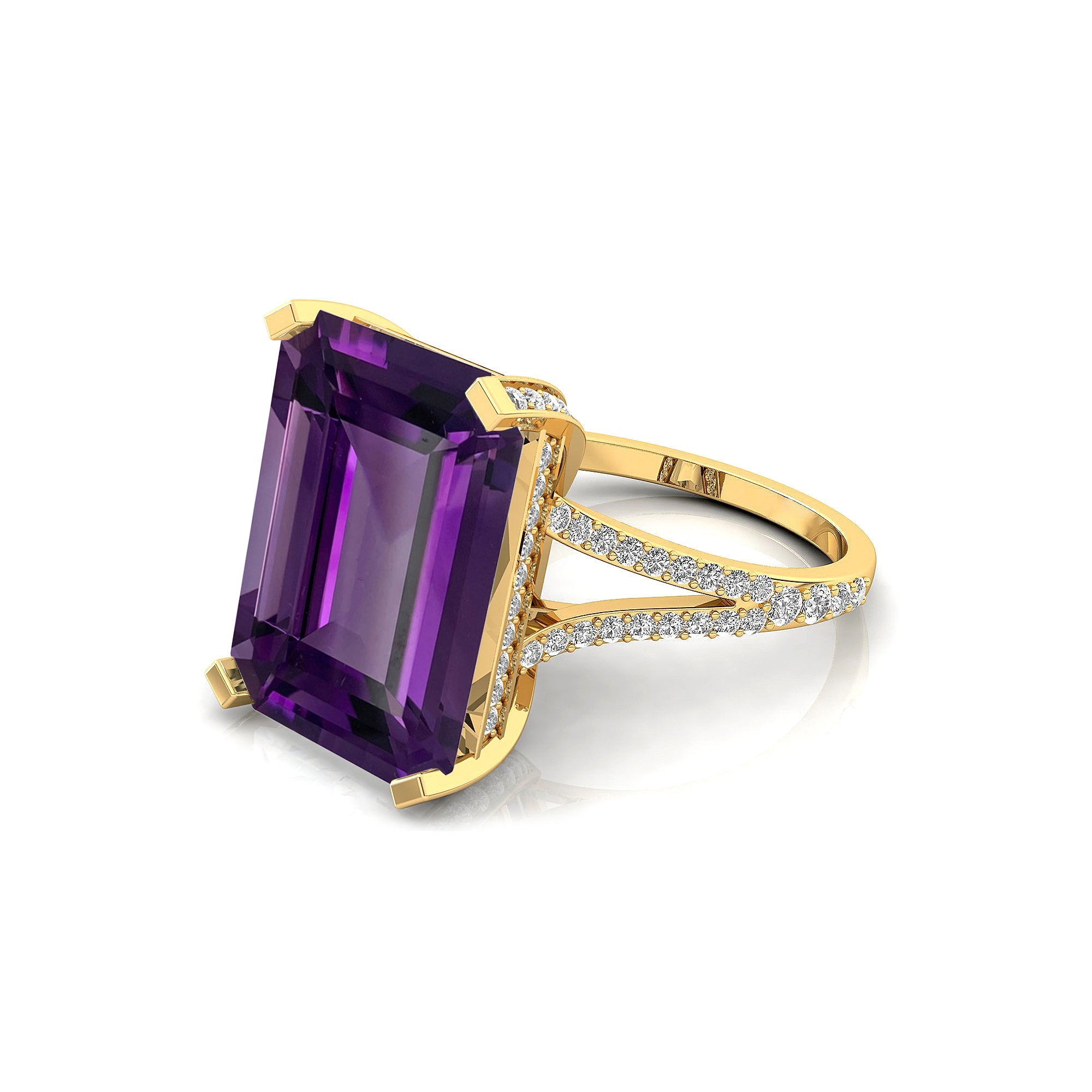 Emerald Cut Amethyst Split Shank Engagement Ring with Diamonds - GeumJewels