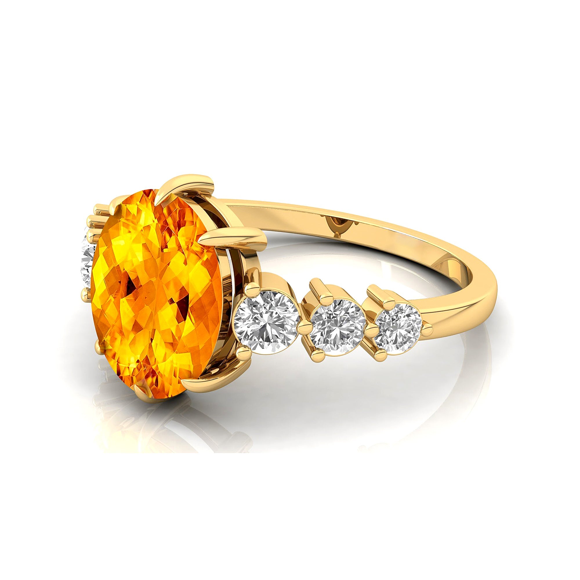 Oval Cut Citrine with Graduated Diamonds Ring - GeumJewels
