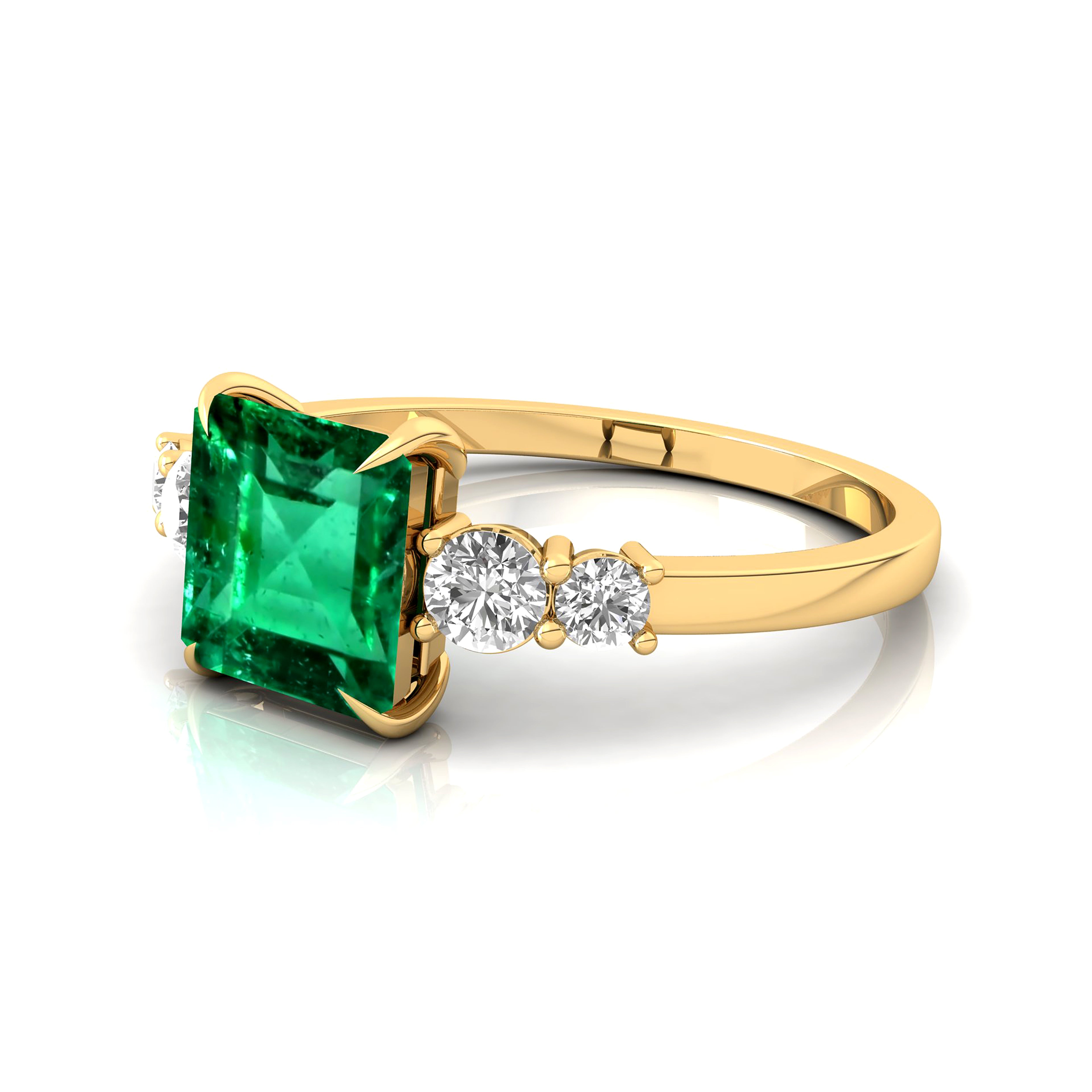 Princess Cut Emerald Graduating Accent Diamond Ring - GeumJewels