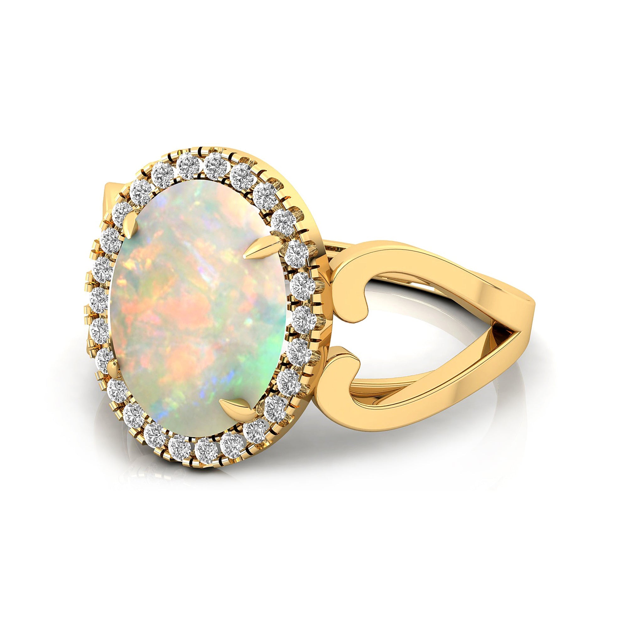 Vintage Love Inspired Oval Opal Halo Diamond Engagement Ring - GeumJewels