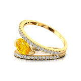 Fashionable V Shaped Diamond Ring with Pear Cut Yellow Sapphire - GeumJewels