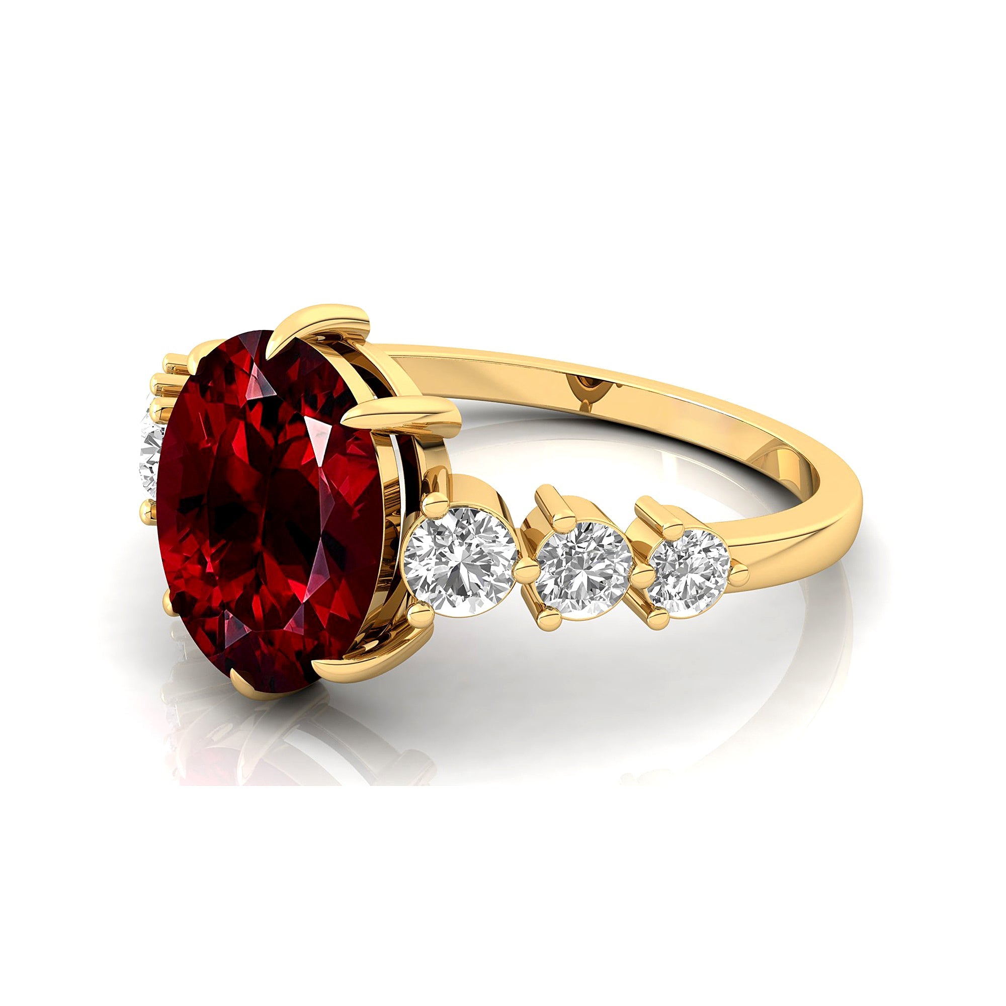 Oval Cut Garnet with Graduated Diamonds Ring - GeumJewels