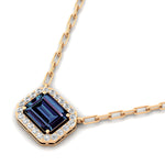 Emerald Cut Alexandrite Halo Set Diamond Necklace - GeumJewels