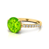 Classic Six Prong Round Solitaire Peridot Ring with Accent Diamond Band - GeumJewels