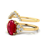 Ruby Solitaire Gemstone Ring With Stackable Diamond Band - GeumJewels