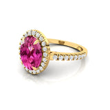 Oval Solitaire Pink Sapphire Halo Diamond Engagement Ring - GeumJewels