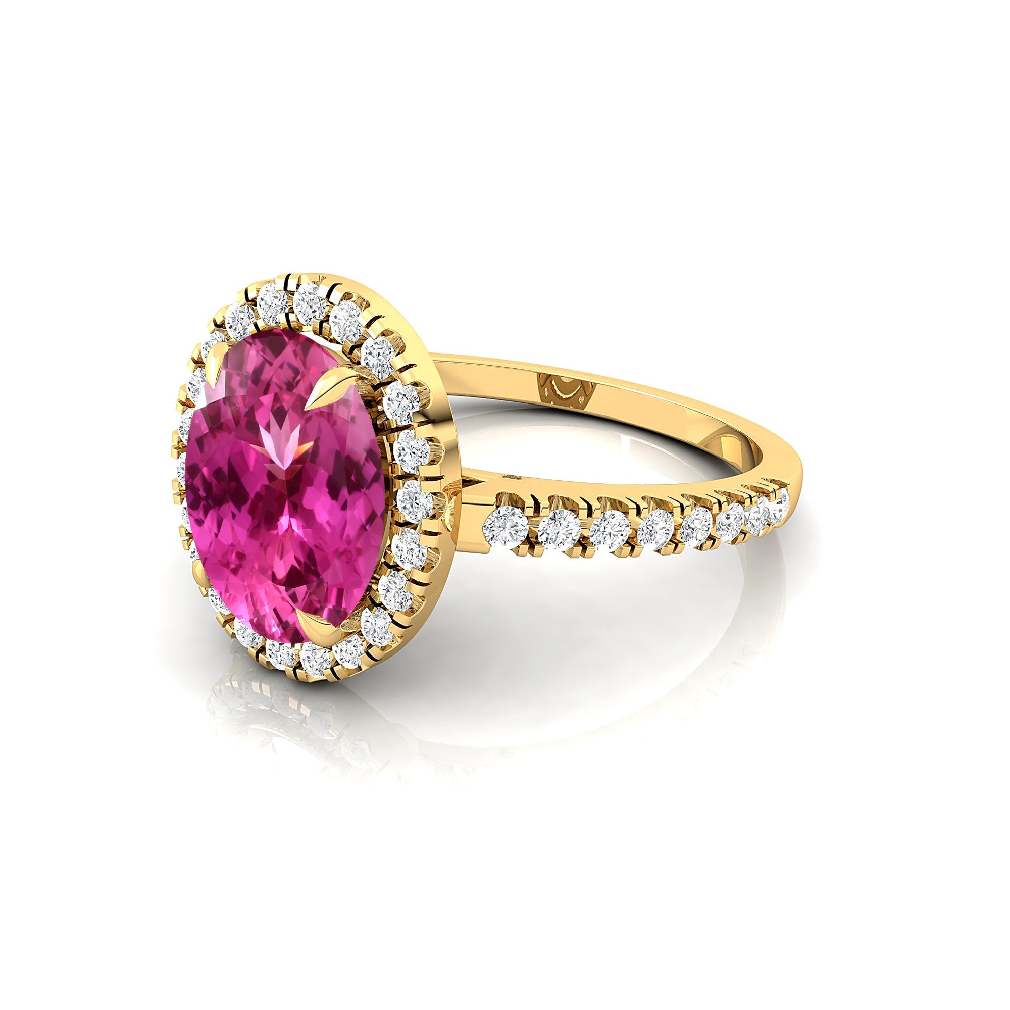 Oval Solitaire Pink Sapphire Halo Diamond Engagement Ring - GeumJewels