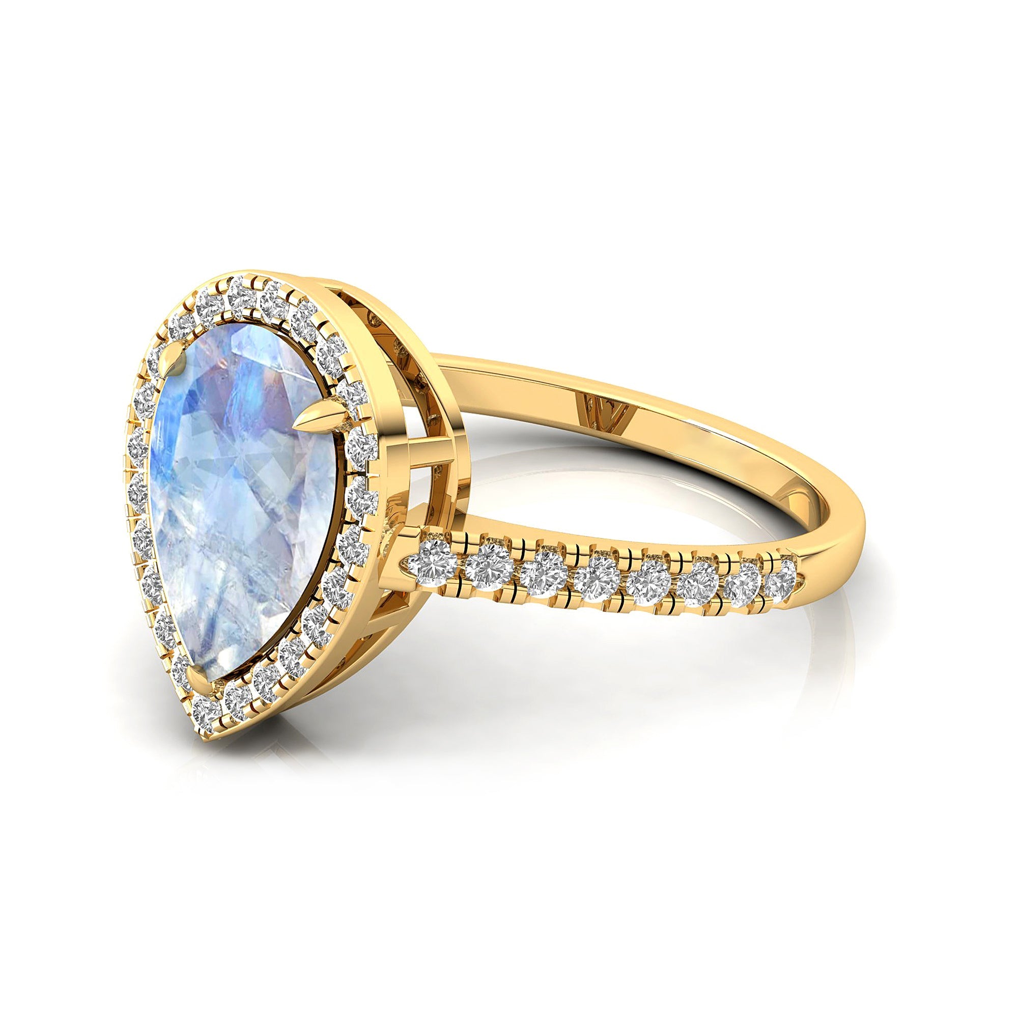 Classic Pear Shaped Moonstone Halo Diamond Engagement Ring - GeumJewels