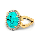 Vintage Love Inspired Oval Paraiba Tourmaline Halo Diamond Engagement Ring - GeumJewels