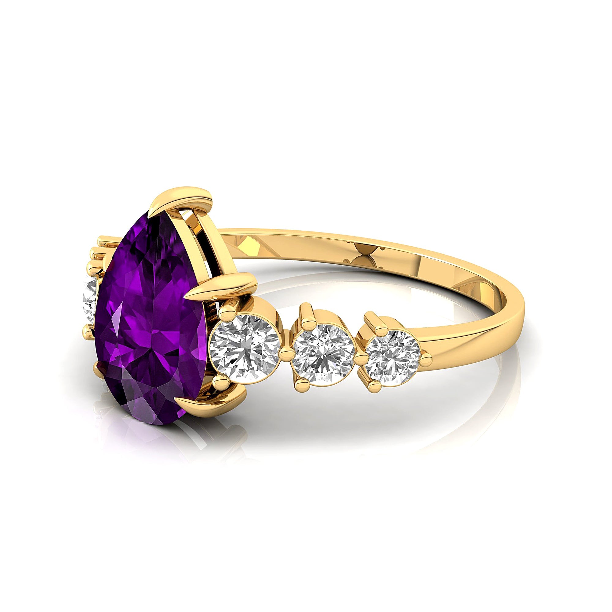 Pear Cut Amethyst with Graduated Diamonds Ring - GeumJewels