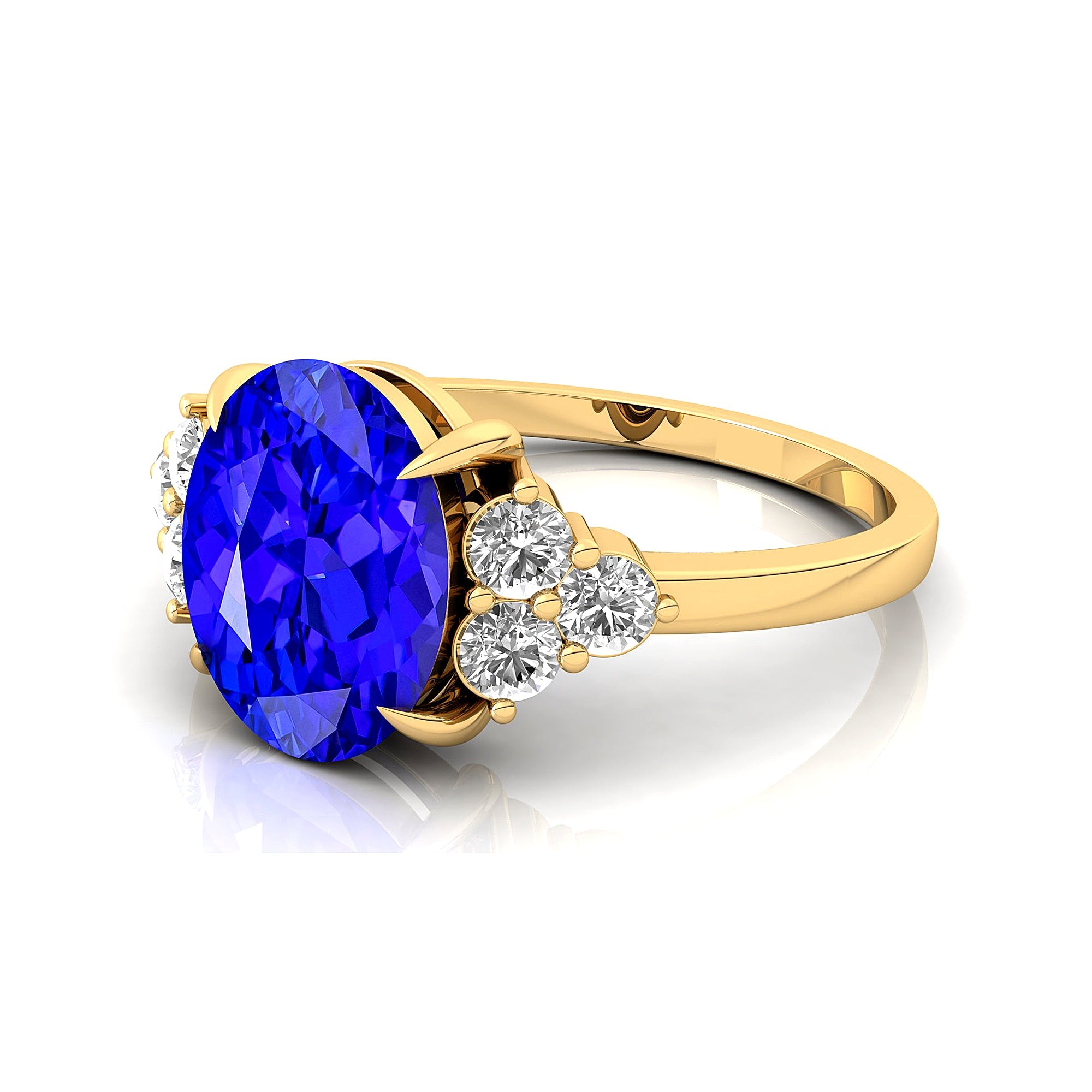 Trio Diamond Engagement Ring with Oval Cut Tanzanite - GeumJewels