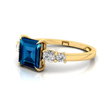 Princess Cut London Blue Topaz Graduating Accent Diamond Ring - GeumJewels