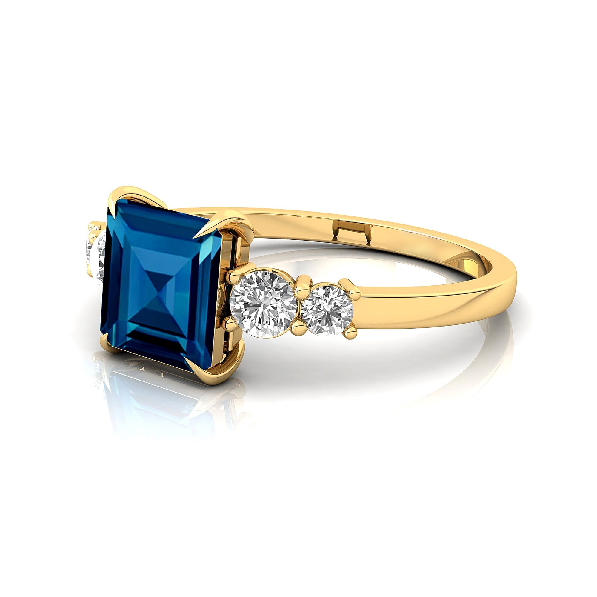 Princess Cut London Blue Topaz Graduating Accent Diamond Ring - GeumJewels