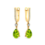 Lever Back Diamond Drop Earrings with Pear Cut Peridot - GeumJewels