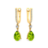 Lever Back Diamond Drop Earrings with Pear Cut Peridot - GeumJewels