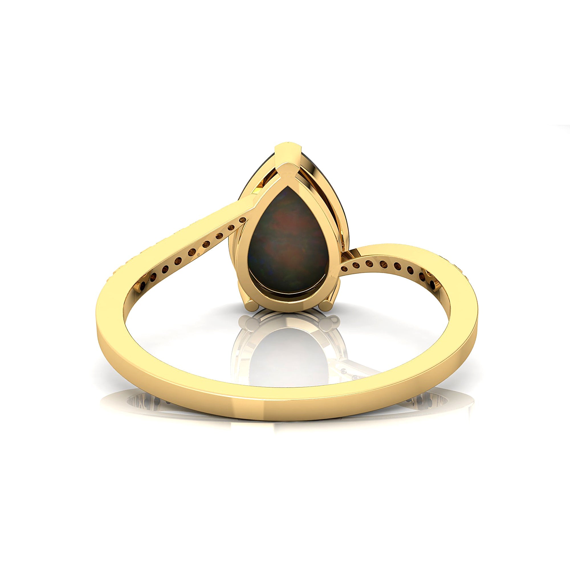 Twisted Up Down Band Pear Shaped Opal Ring with Accent Diamonds - GeumJewels