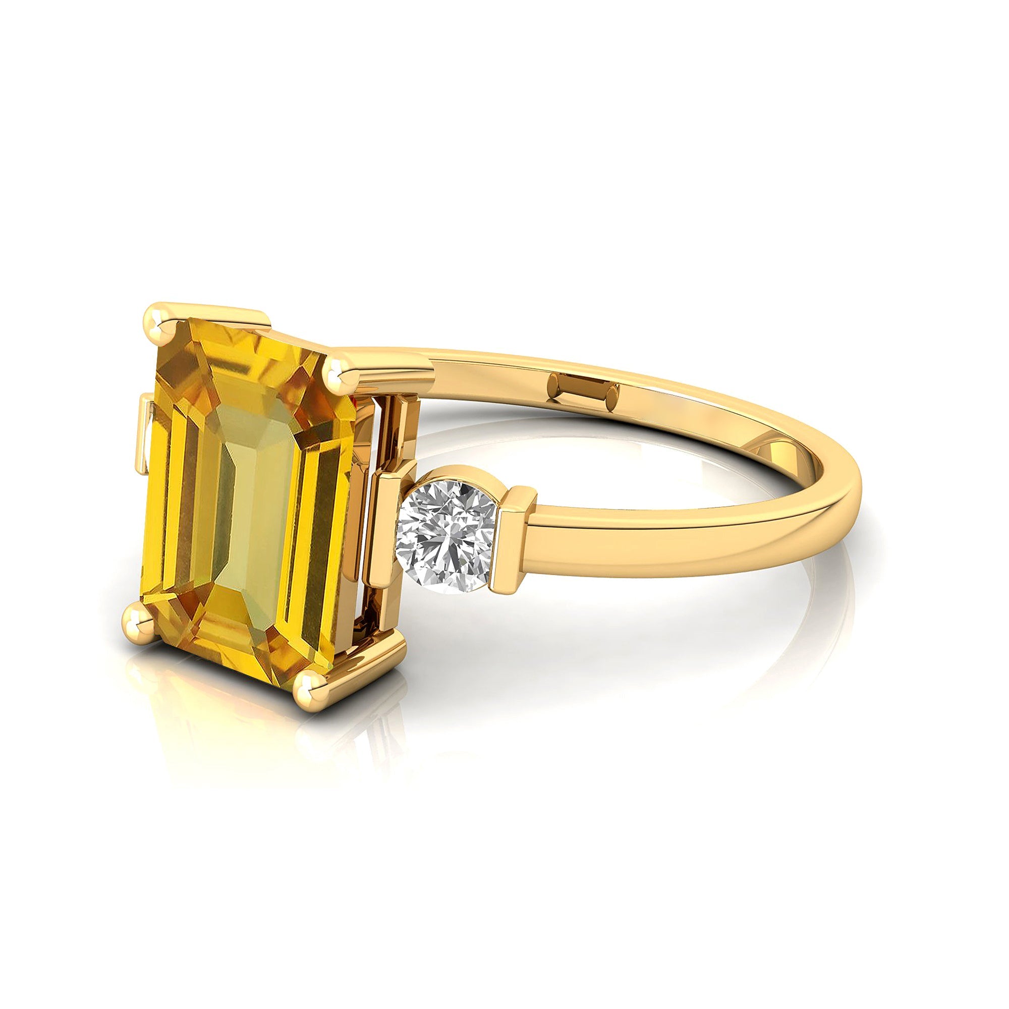 Emerald Cut Yellow Sapphire and Diamond Three Stone Ring - GeumJewels