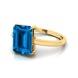 Emerald Shaped Swiss Blue Topaz with 3mm Accent Solitaire Engagement Ring - GeumJewels