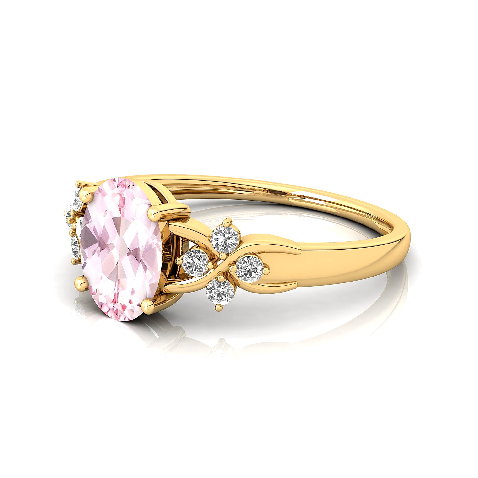 Criss Cross Diamond Ring with Oval Cut Morganite - GeumJewels