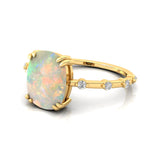Cushion Cut Opal Engagement Ring with Distant Diamond Band - GeumJewels