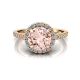 Classic Round Halo Diamonds with Solitaire Morganite Engagement Ring - GeumJewels