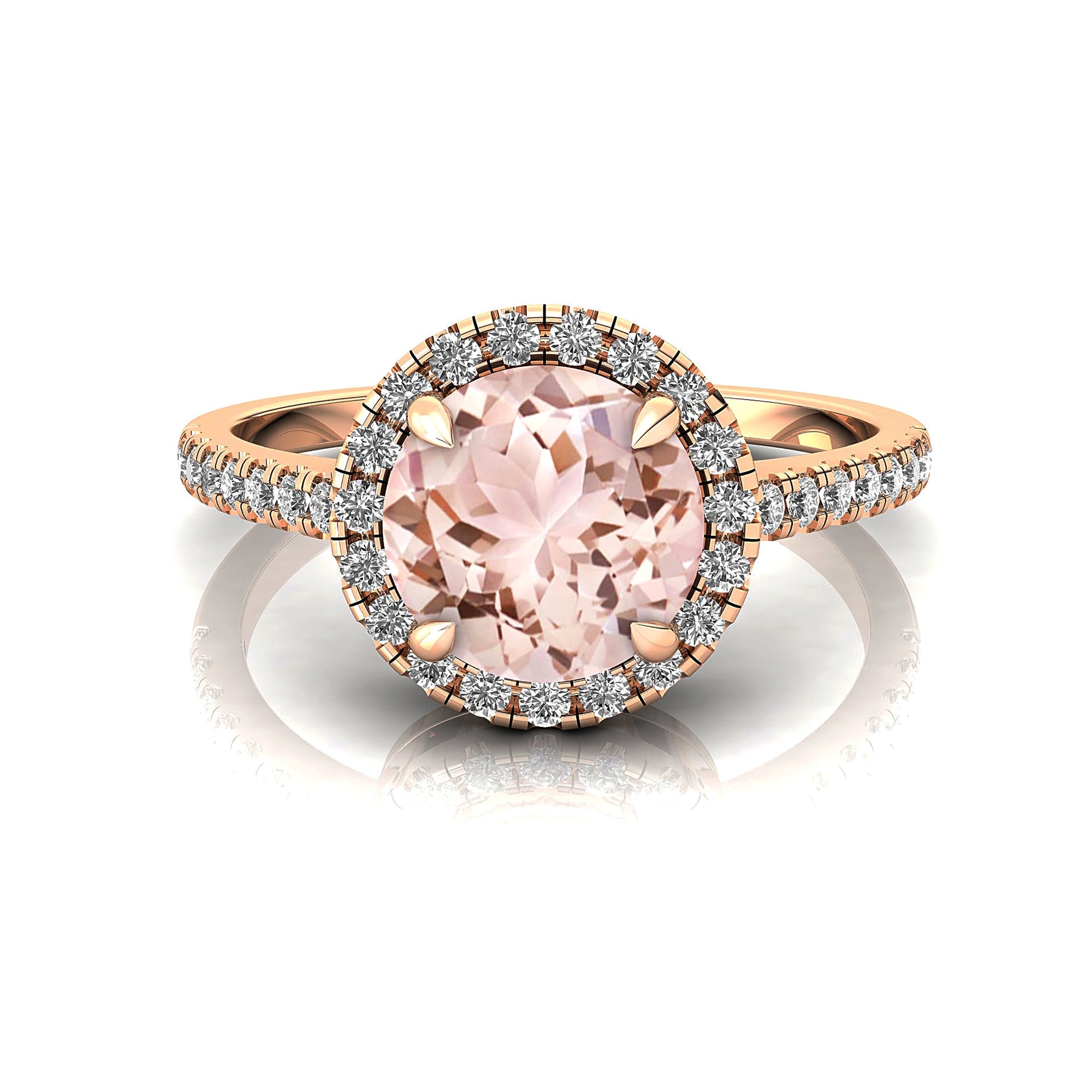 Classic Round Halo Diamonds with Solitaire Morganite Engagement Ring - GeumJewels