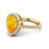 Classic Pear Shaped Yellow Sapphire Halo Diamond Engagement Ring - GeumJewels