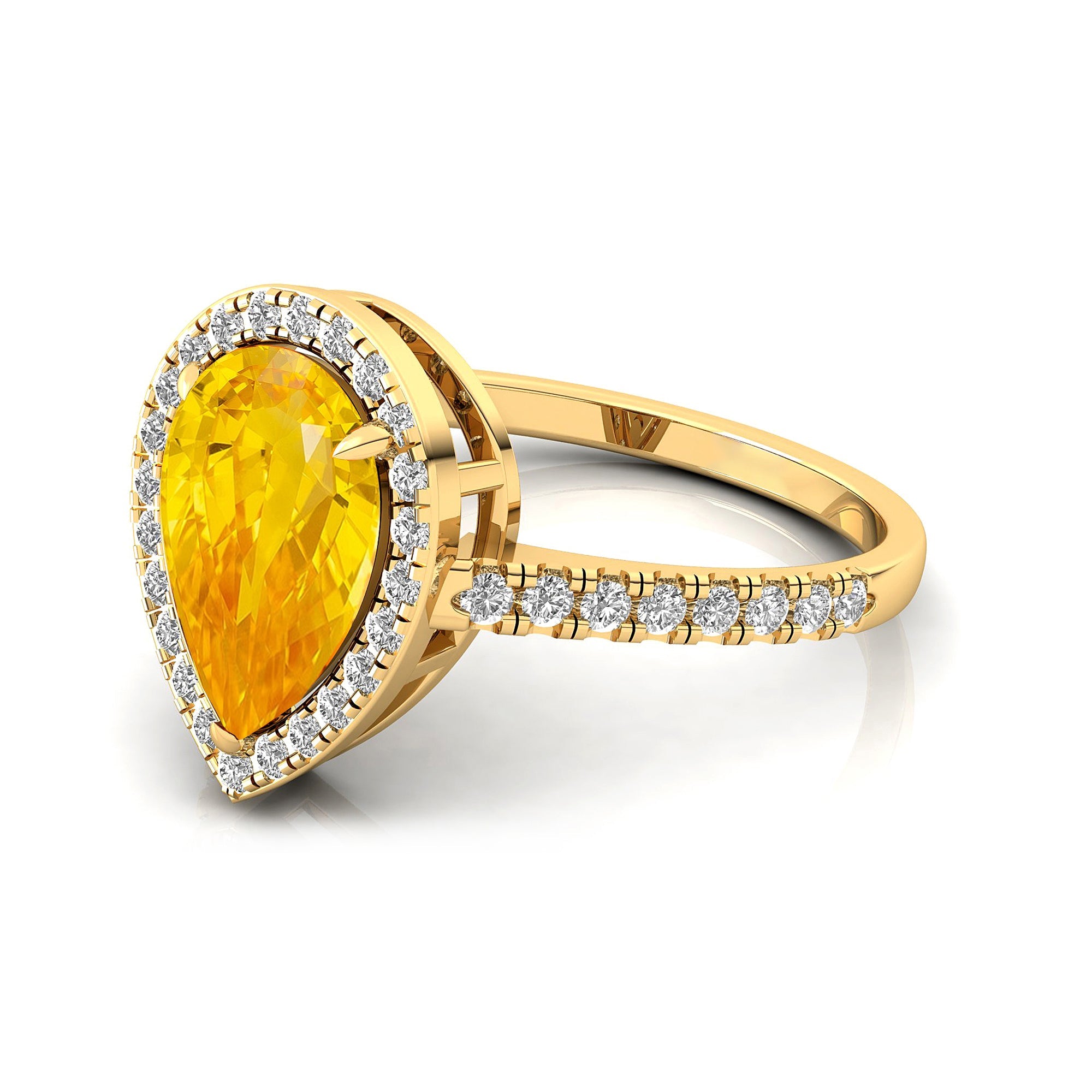 Classic Pear Shaped Yellow Sapphire Halo Diamond Engagement Ring - GeumJewels