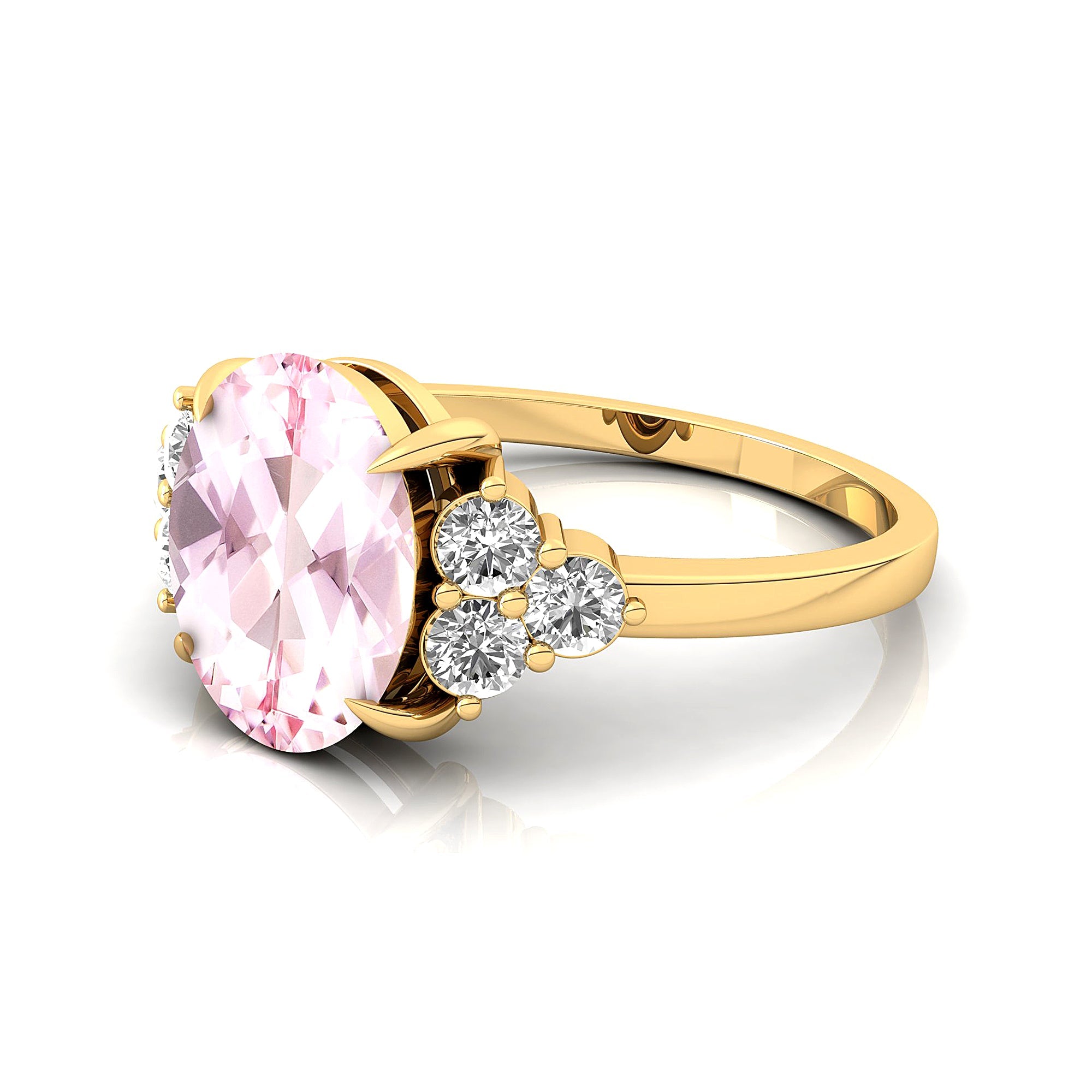 Trio Diamond Engagement Ring with Oval Cut Morganite - GeumJewels