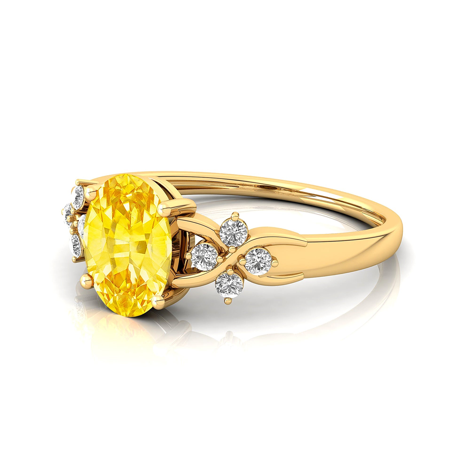 Criss Cross Diamond Ring with Oval Cut Yellow Sapphire - GeumJewels