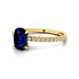 Long Cushion Blue Sapphire Thin Diamond Promise Ring - GeumJewels