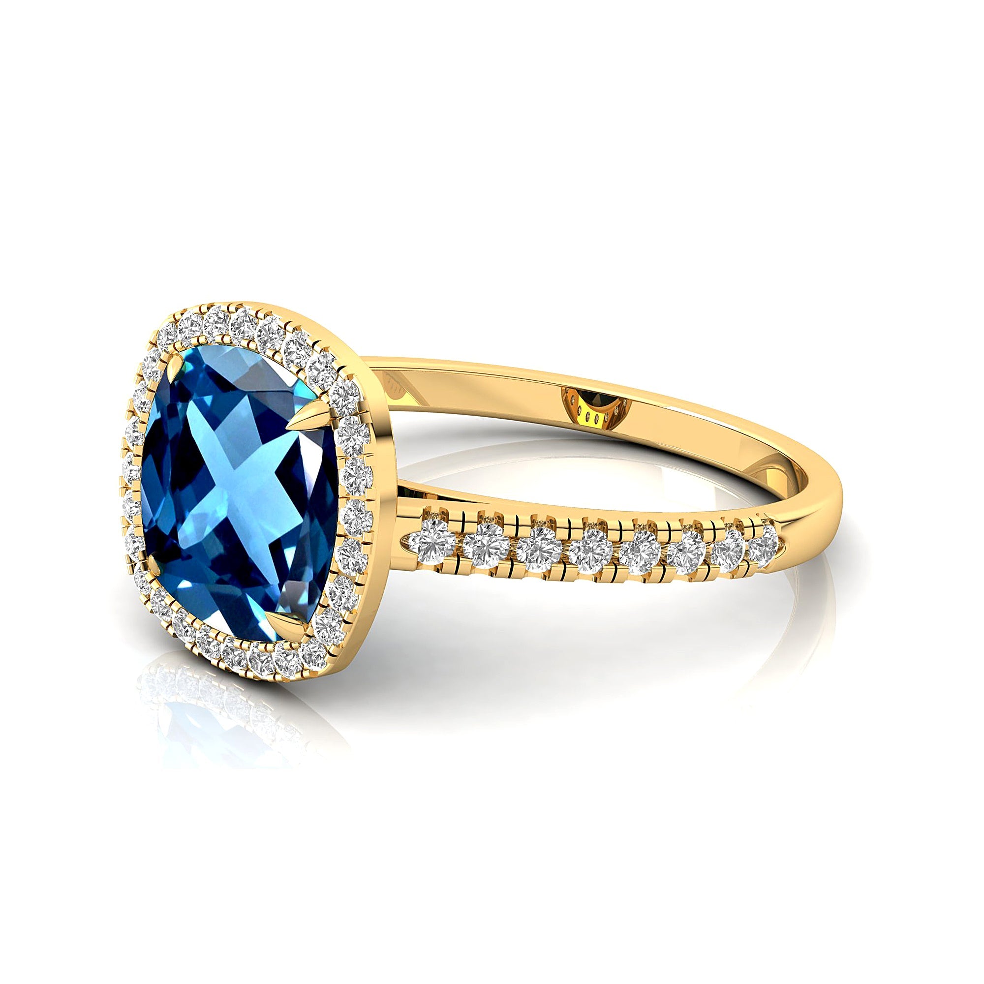 Halo Diamond Engagement Ring with Cushion Cut London Blue Topaz - GeumJewels