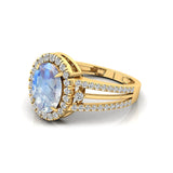 Solitaire Oval Moonstone Split Shank Diamond Engagement Ring - GeumJewels