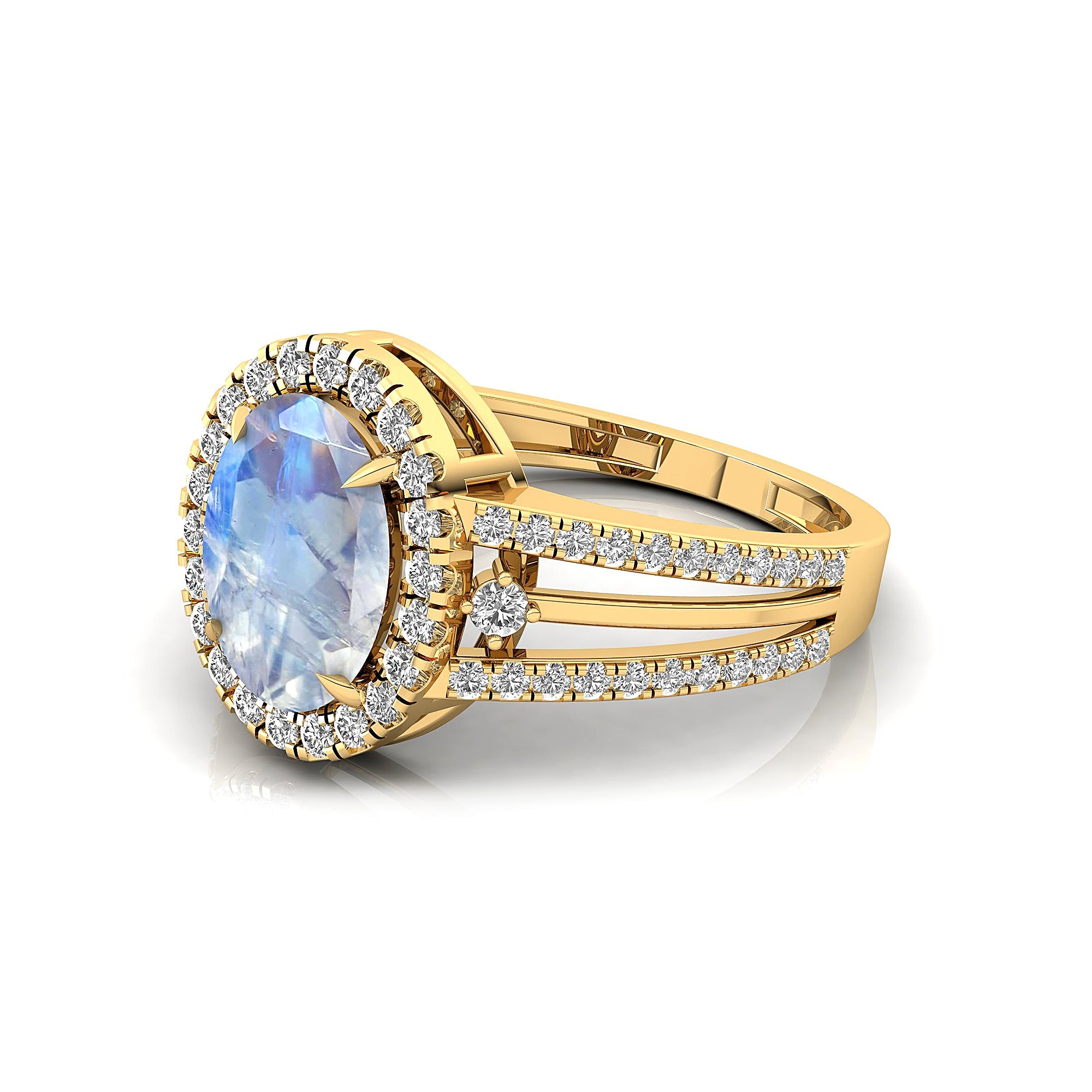 Solitaire Oval Moonstone Split Shank Diamond Engagement Ring - GeumJewels