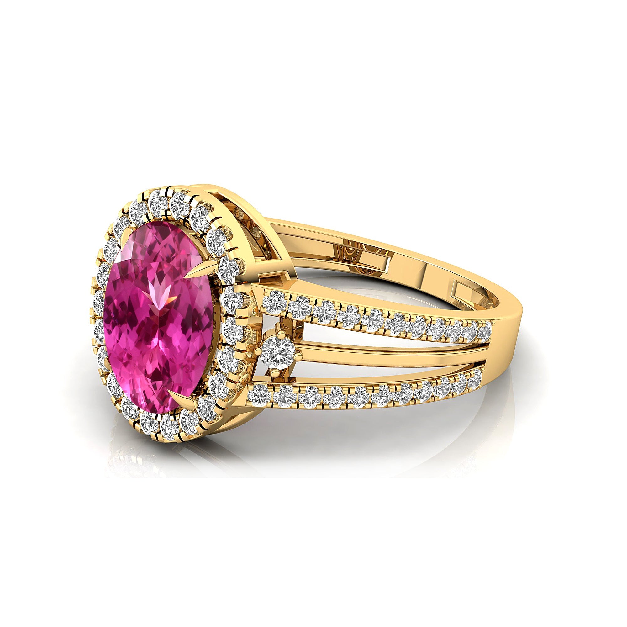 Solitaire Oval Pink Sapphire Split Shank Diamond Engagement Ring - GeumJewels