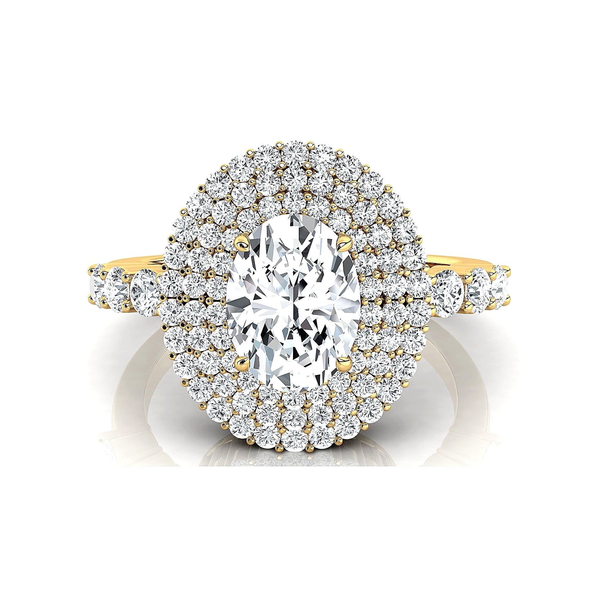 Triple Halo Diamond Oval Cut Lab Diamond Cocktail Ring - GeumJewels