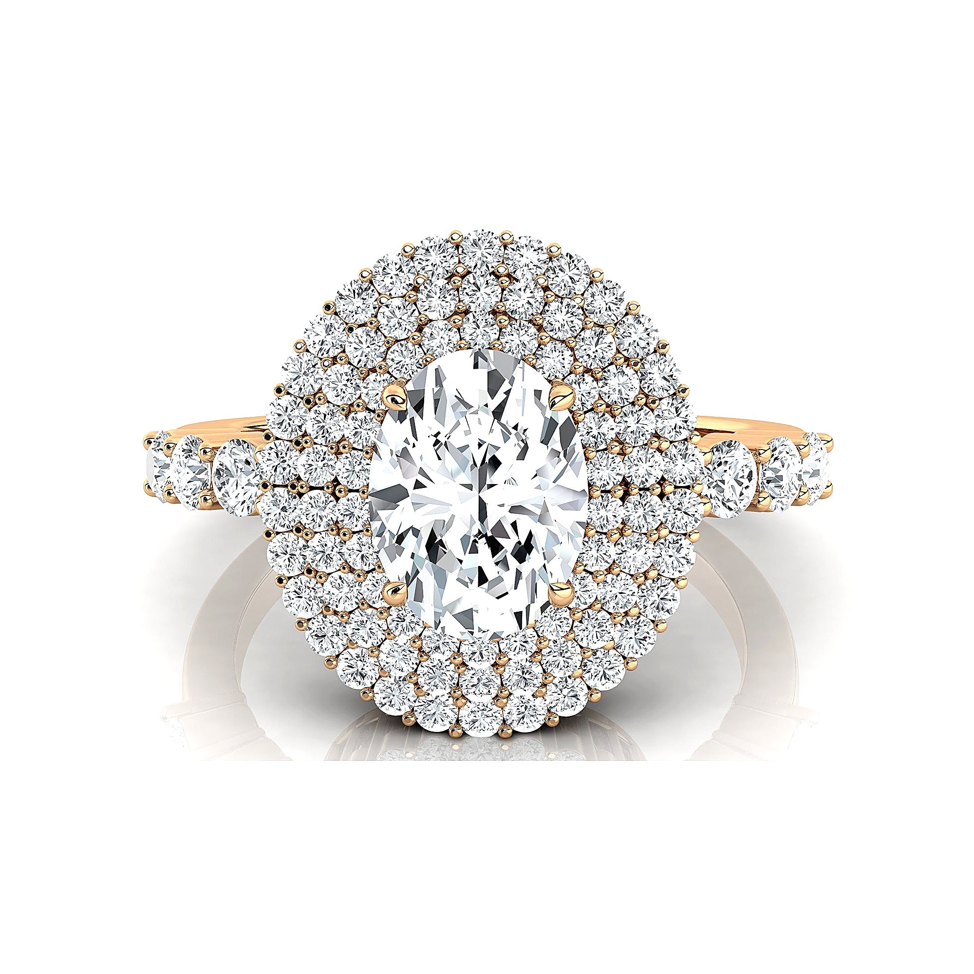 Triple Halo Diamond Oval Cut Lab Diamond Cocktail Ring - GeumJewels