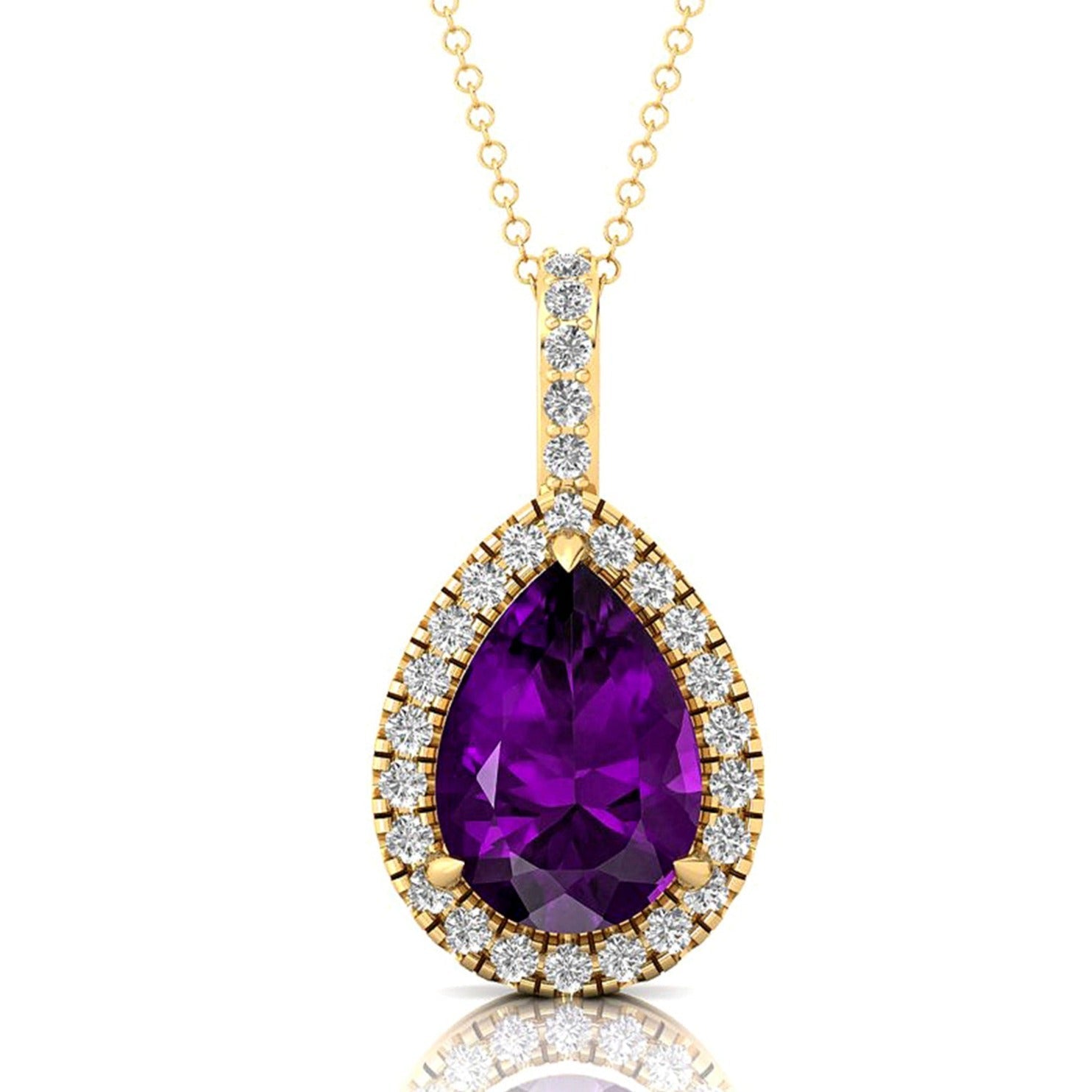 Amethyst Teardrop Pendant with Diamond Halo - GeumJewels
