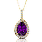 Amethyst Teardrop Pendant with Diamond Halo - GeumJewels