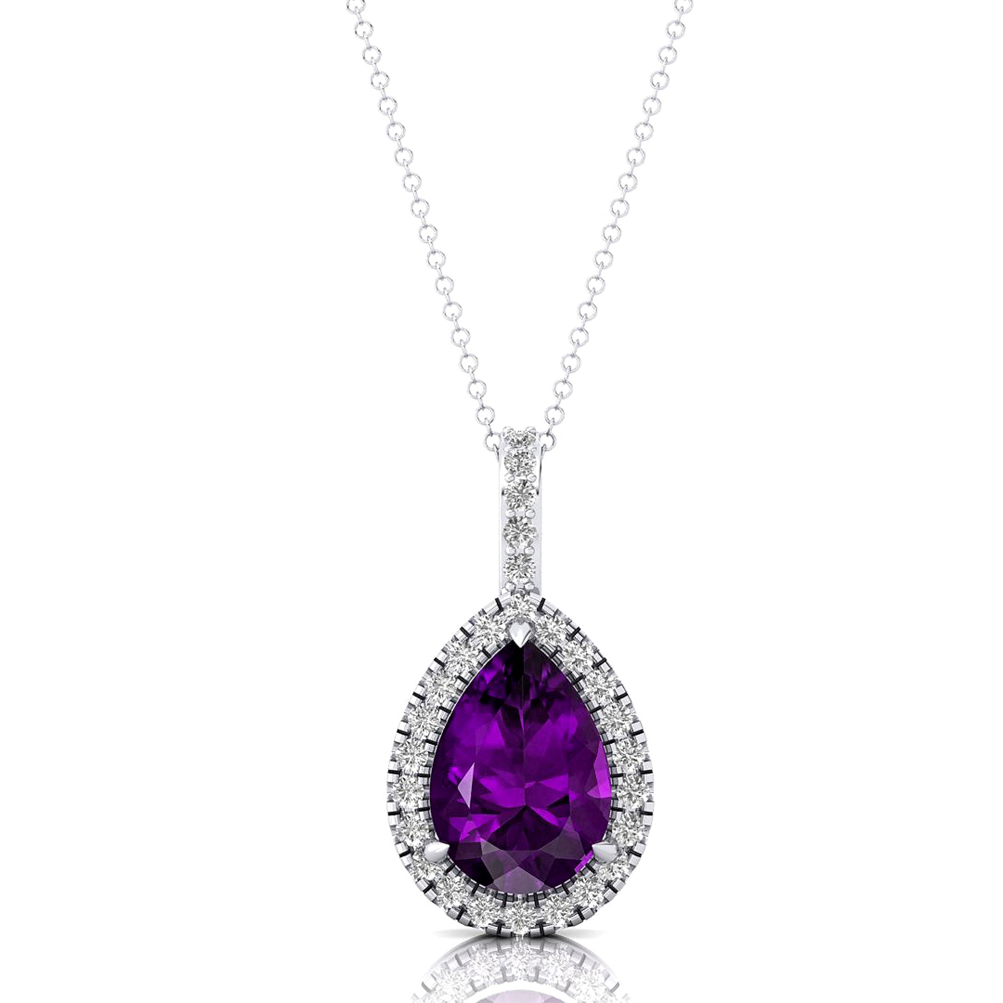 Amethyst Teardrop Pendant with Diamond Halo - GeumJewels