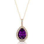 Amethyst Teardrop Pendant with Diamond Halo - GeumJewels