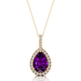 Amethyst Teardrop Pendant with Diamond Halo - GeumJewels