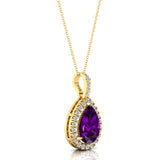 Amethyst Teardrop Pendant with Diamond Halo - GeumJewels