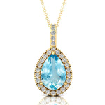 Aquamarine Teardrop Pendant with Diamond Halo - GeumJewels