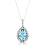 Aquamarine Teardrop Pendant with Diamond Halo - GeumJewels
