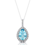 Aquamarine Teardrop Pendant with Diamond Halo - GeumJewels