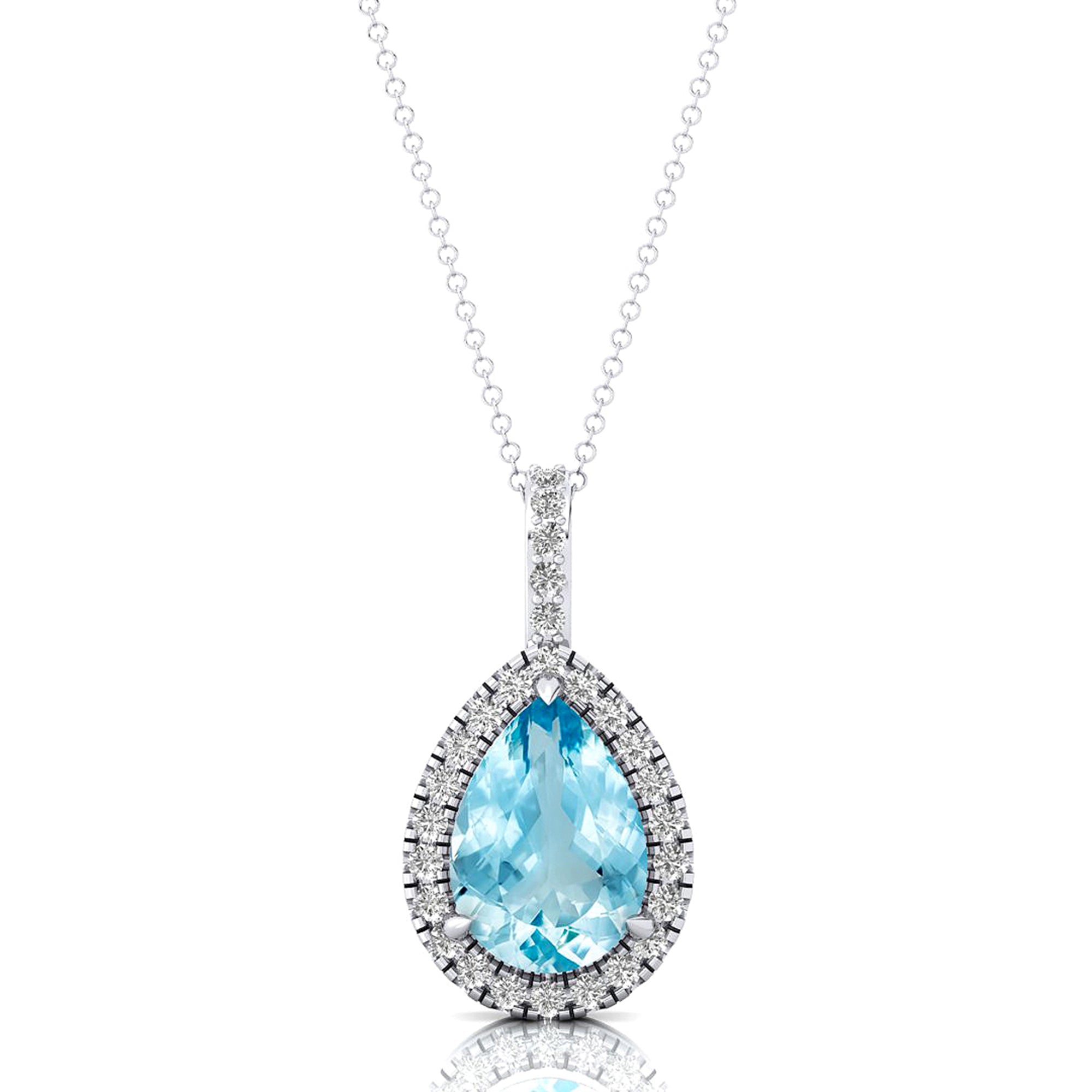 Aquamarine Teardrop Pendant with Diamond Halo - GeumJewels