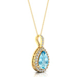 Aquamarine Teardrop Pendant with Diamond Halo - GeumJewels
