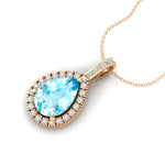 Aquamarine Teardrop Pendant with Diamond Halo - GeumJewels